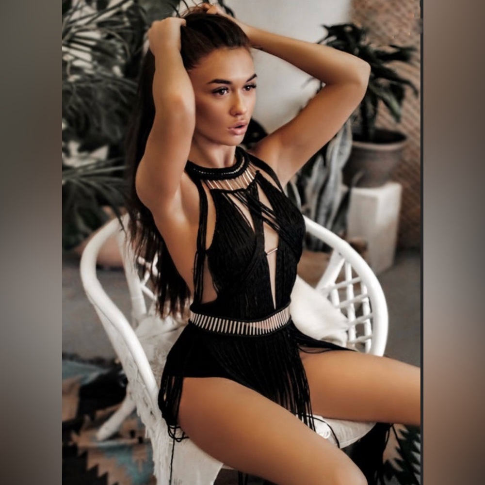Black macrame fringe festival  burning man dress